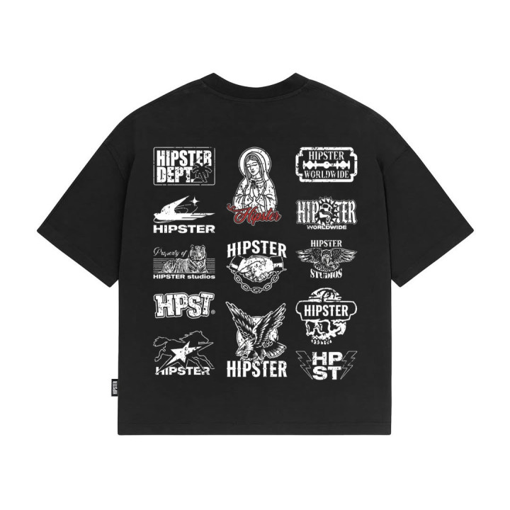 T-Shirt Boxy fit "Collage Tattoo" - Black | Hipster