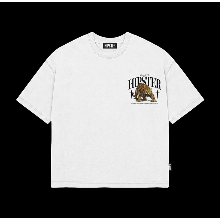 T-Shirt Boxy fit "Leopard Strength" - White | Hipster