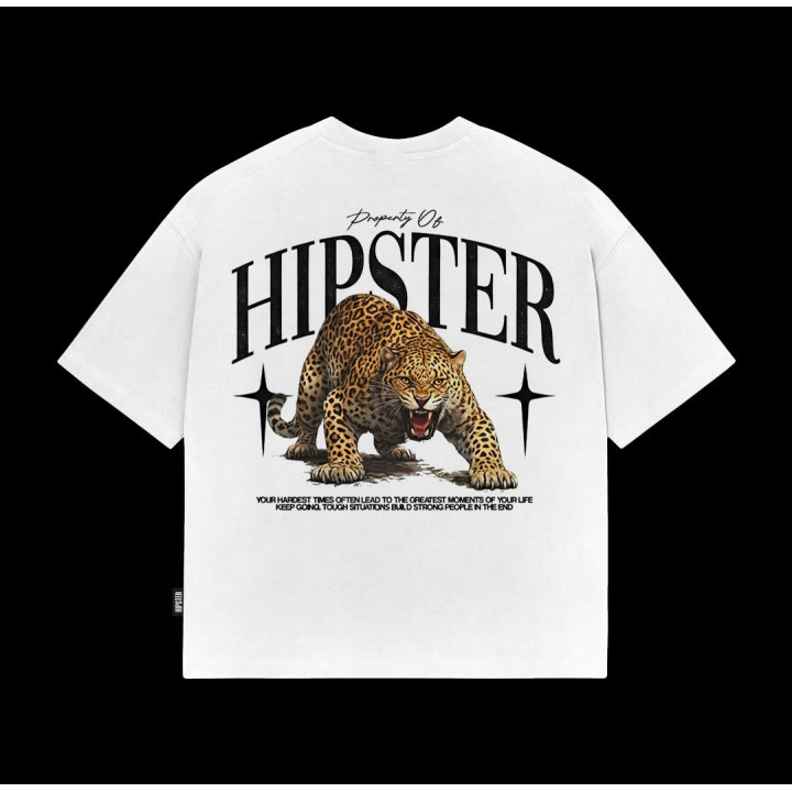 T-Shirt Boxy fit "Leopard Strength" - White | Hipster
