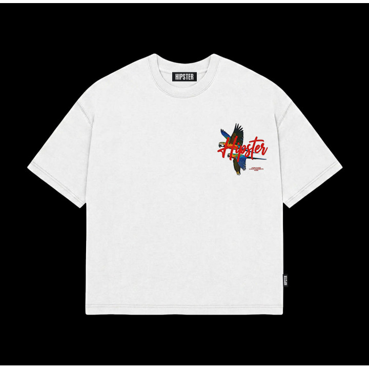 T-Shirt Boxy fit "Hipster Parrots" - White | Hipster