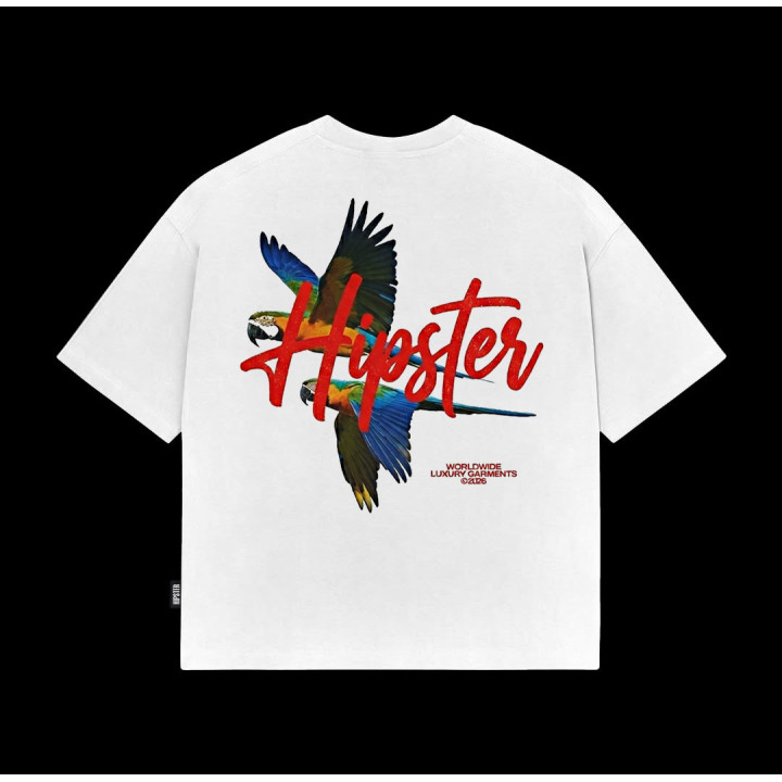 T-Shirt Boxy fit "Hipster Parrots" - White | Hipster