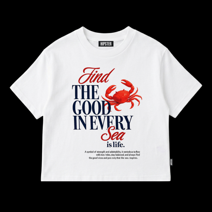 T-Shirt Oversize "Find the Good in Every Sea" - White | Hipster